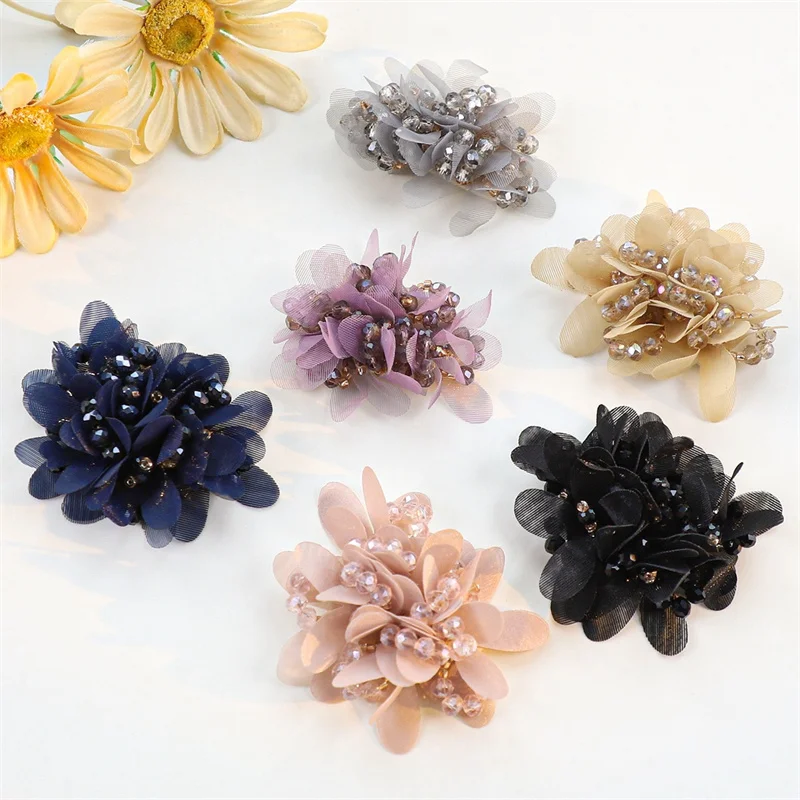 Min order 10pcs/lot color glass beads handmade decoration Organza petal flowers diy jewelry garment/hair  accessory