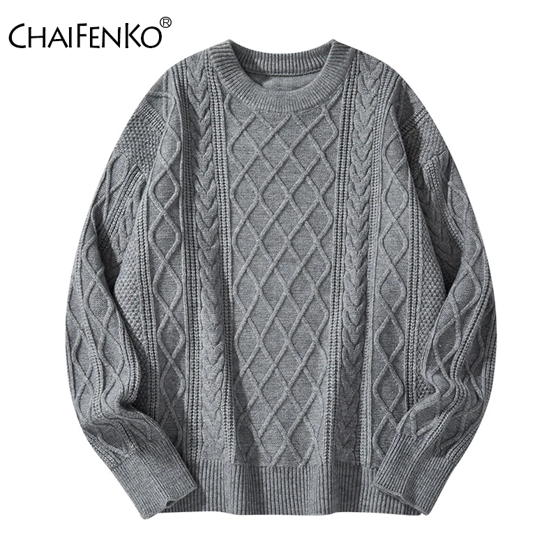 Round Neck Jacquard Weave Port Wind Man Knitting Loose Keep Warm Tops Autumn Winter New Fashion Simplicity Man Solid Sweater