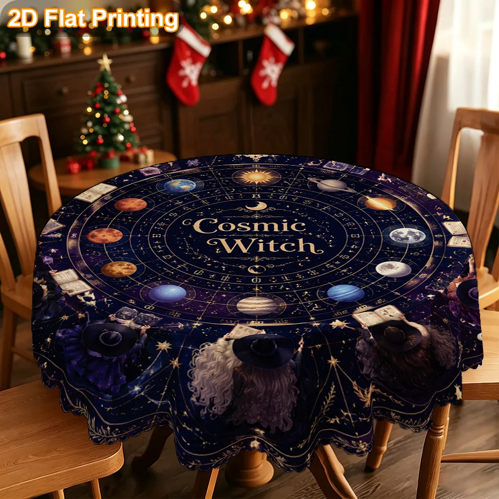 1 DKOD Round Tablecloth with System Planet Print - Cosmic Theme Tablecloth for Christmas, Halloween