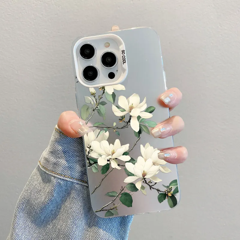 

White Orchid Laser Phone Case For iPhone 12 11 Pro Max 16 Pro Max Plus Phone Case 15 14 13 Pro Max Plus 13 Mini Shockproof Cover