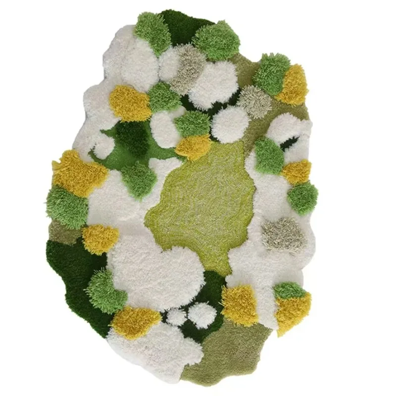 Carpet bathroom door absorbent mat flocked green Mori 3D structure high and low plush door floor mat bedroom small