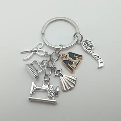 New Sewing Machine Keychain Tailor Key Ring Iron Tape Measure Scissors Dress Key Chain Women's Gift DIY Jewelry Handmade