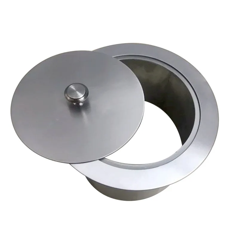 SUS304 Round Square Rectangle Waste Trash Chute With Unhinged Knob Lid Cover Kitchen Countertop Lab Working Top Drop In