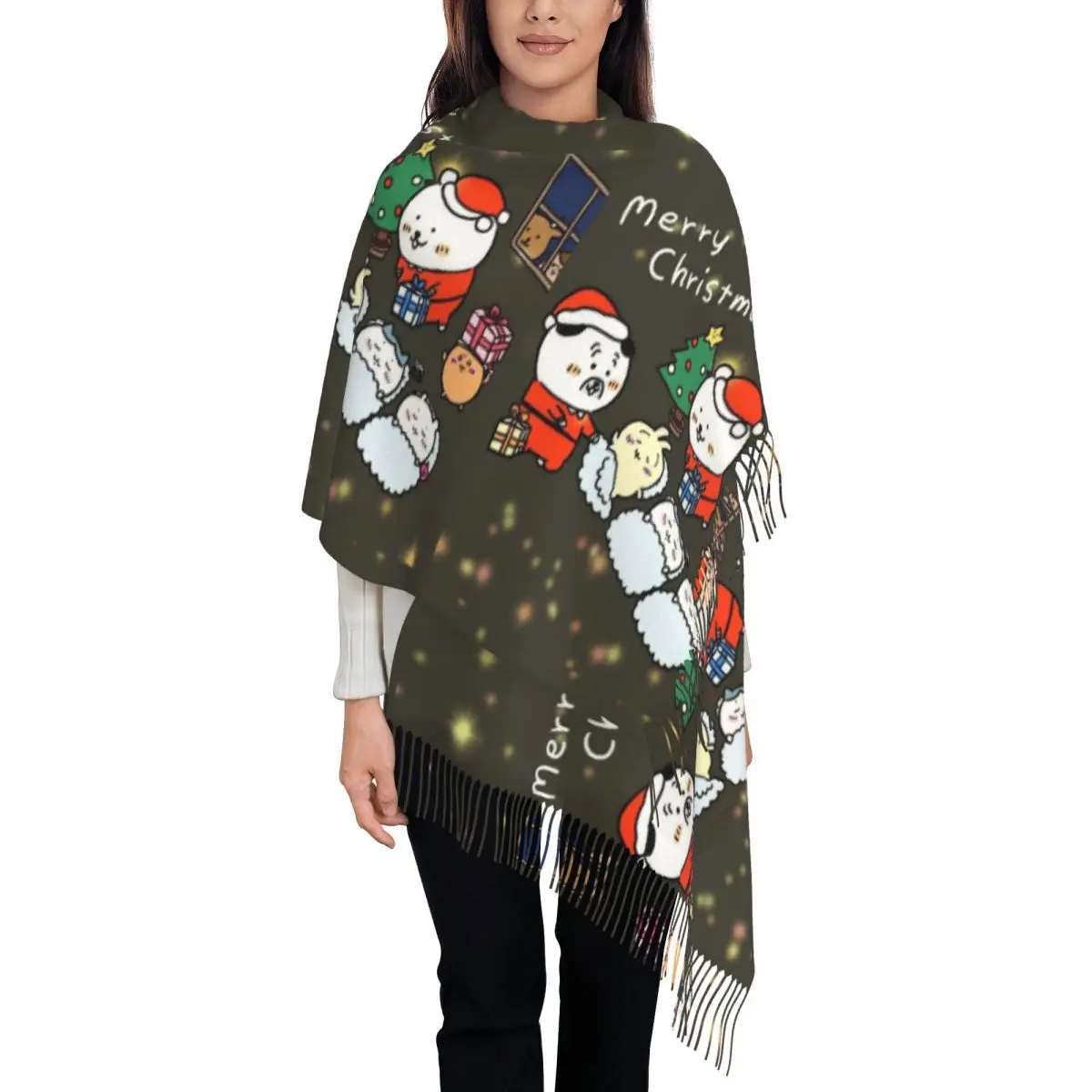 Custom Print Merry Christmas Cartoon Chiikawa Scarf Men Women Winter Fall Warm Scarves Shawls Wraps