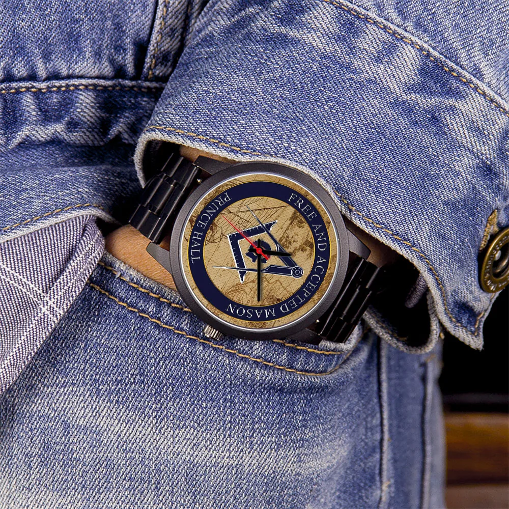 프리메이슨 시계 나침반 자 디자인 45/38mm 유니섹스 손목시계 블랙 실버 로즈골드 남성용 시계 스테인리스 스틸 스트랩