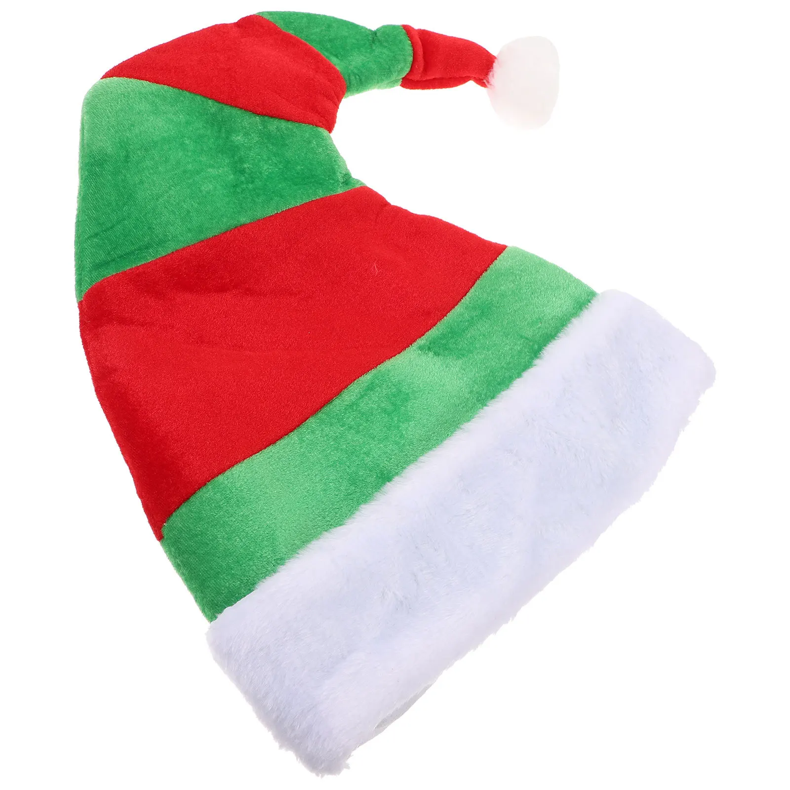 

Christmas Elf Clown Hat Red Green Striped Pom Pom Classic Xmas Party Favor Photo Props Funny Costume Accessory