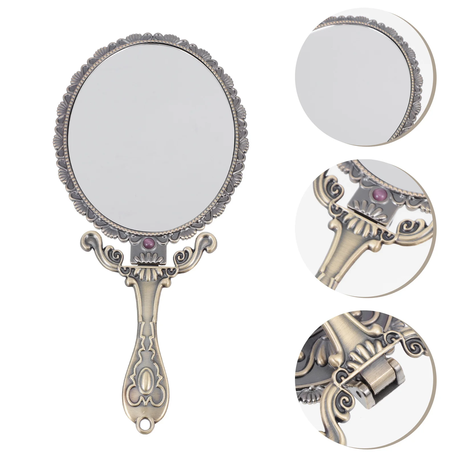 مرآة بمقبض وردي عتيق، مرآة مكياج محمولة رقيقة، أداة محمولة أنيقة للمنزل والمكتب #4