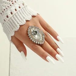 Retro Luxury Water Drop Ring For Women Turkish Ethnic Alloy Big Zircon Adjustable Ring Wedding Jewelry