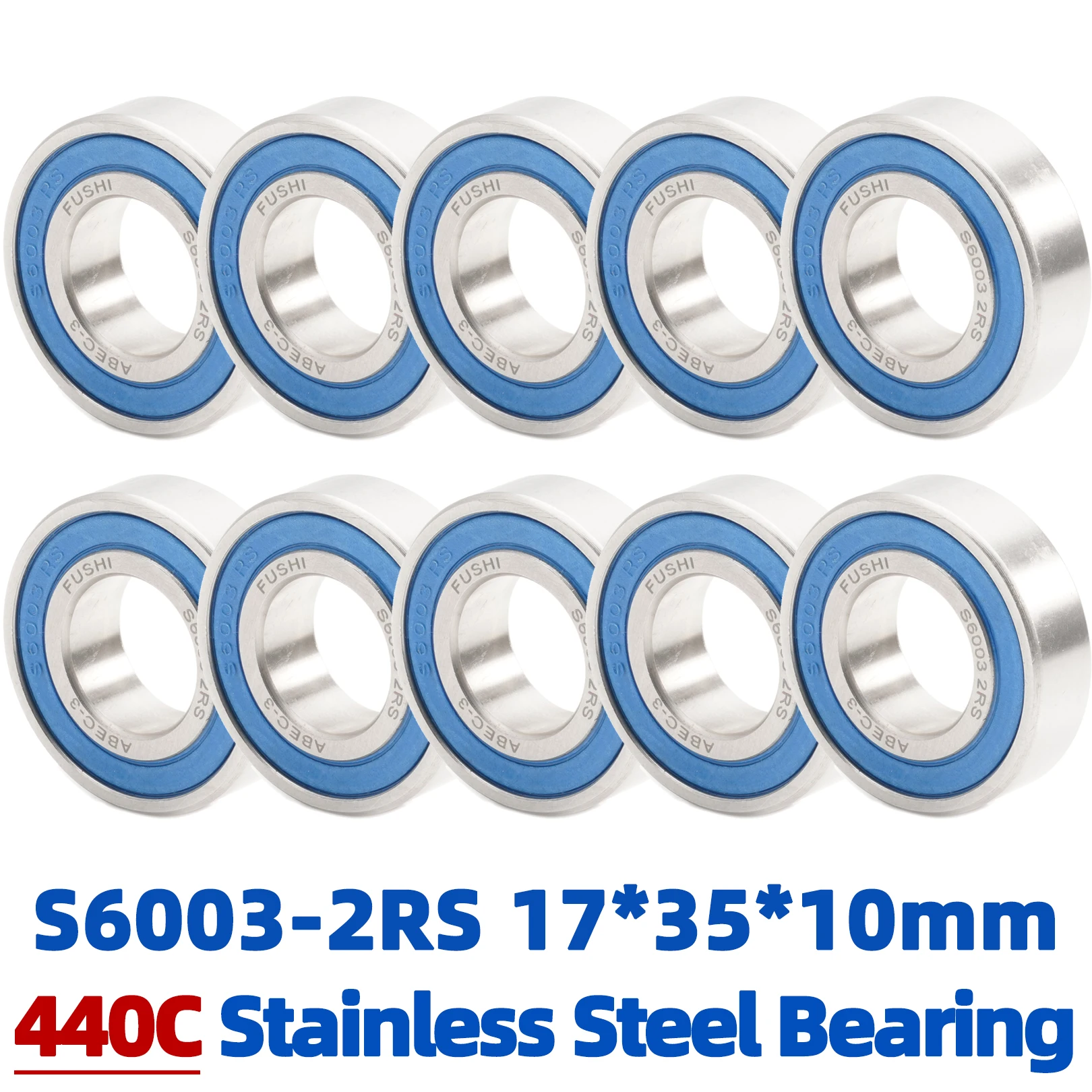 

S6003RS Bearing 17*35*10 mm ( 10 PCS ) ABEC-3 440C Stainless Steel S 6003RS Ball Bearings 6003 Stainless Steel Ball Bearing