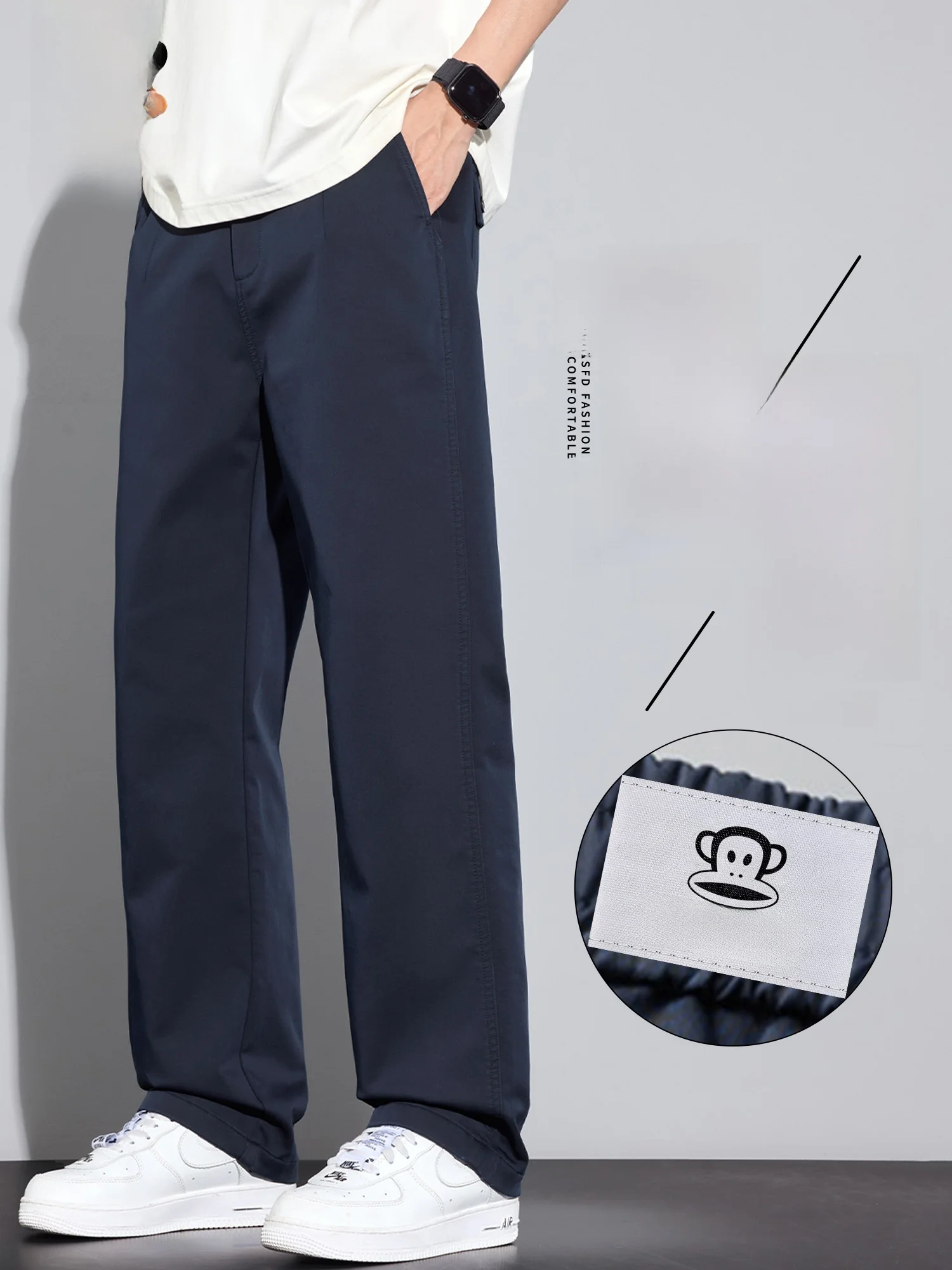 

Мужские повседневные брюки Paul Frank American Style: весенние, свободные, струящиеся, широкие, прямого кроя, с эластичным поясом, из хлопка и полиэстера.