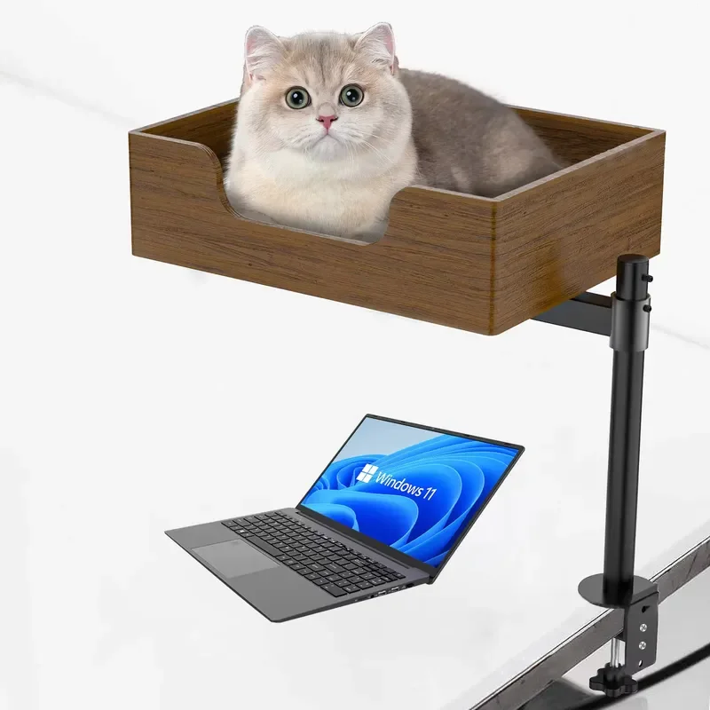 Adjustable Wooden Cat Bed Desk with Metal Frame Classic Cat Cave Pet Cage Height Adjustable Safety First Features for Cat