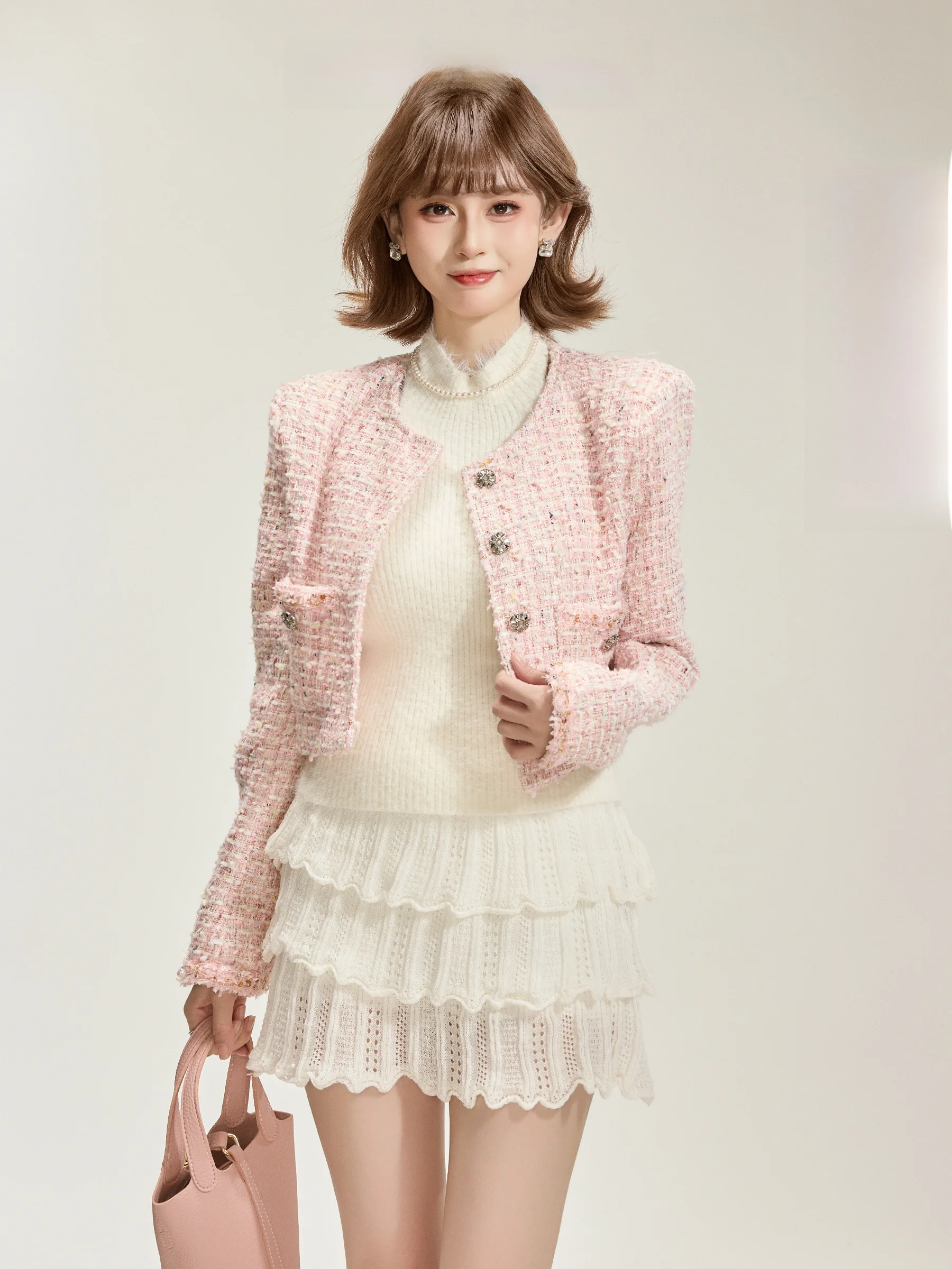 

Романтическое розовое женское осенне-зимнее мягкое пальто с подставкой и пуговицами, украшенное деталью Fraa...