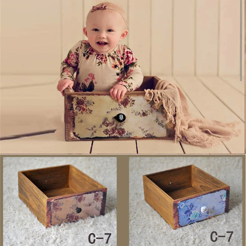 

Newborn Photography Prop Photo Props Baby Studio Accessori Vintage Wooden Drawer Frame Furnitu Two Sides Print Newborn Shoot