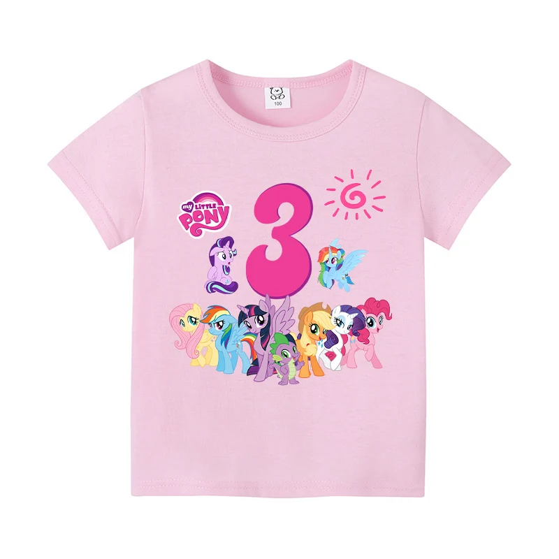 My Little Ponys Children T-Shirt Birthday Number 1-10 Kawaii Raritys Cartoon Clothes Kid Boy Girl Tee Shirt Casual Birthday Gift