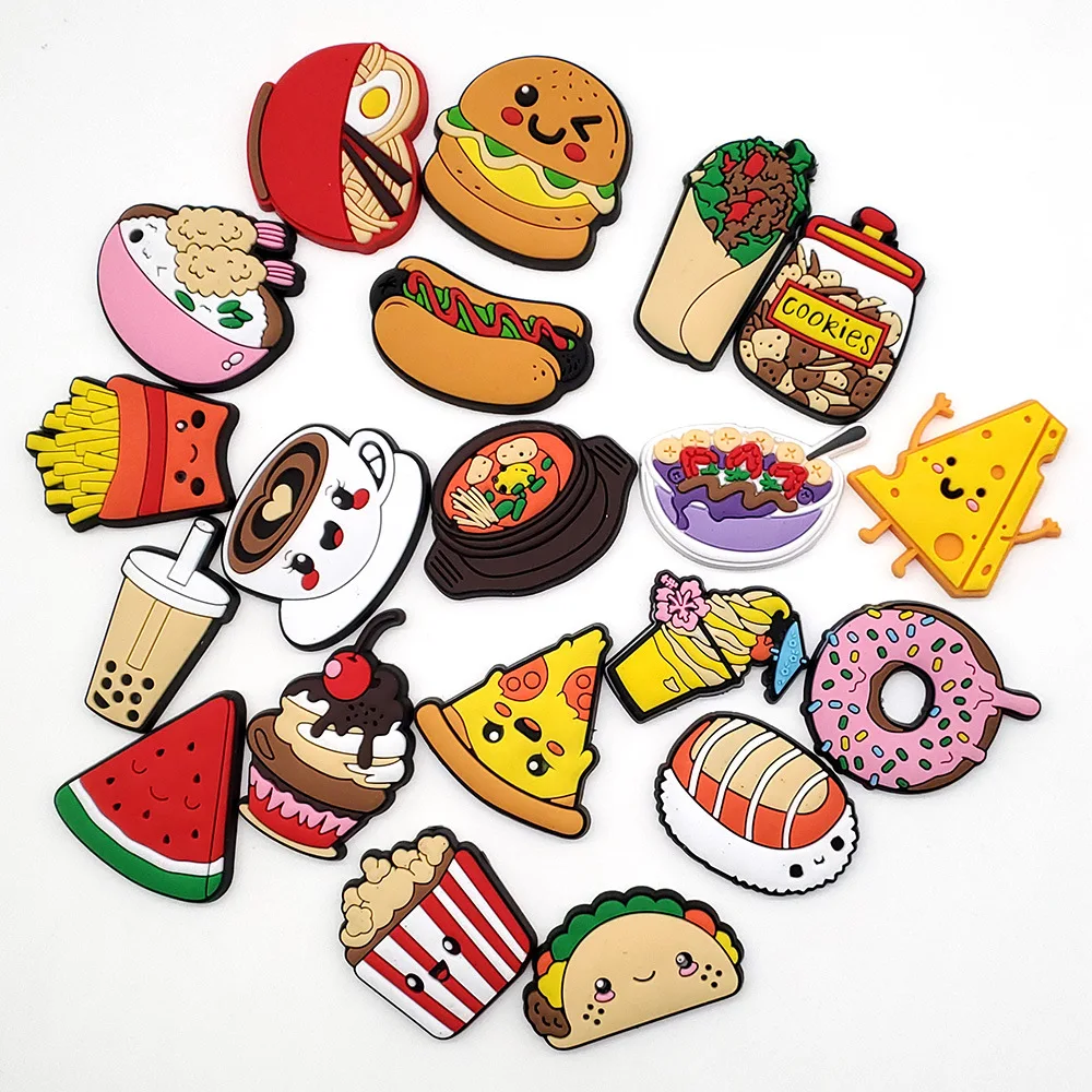 20pcs Food Drinks Shoe Charms for Clogs Accessories DIY Bubble Slide Sandals Garden Shoe Buckles Decoration Fits Boys Girls Gift