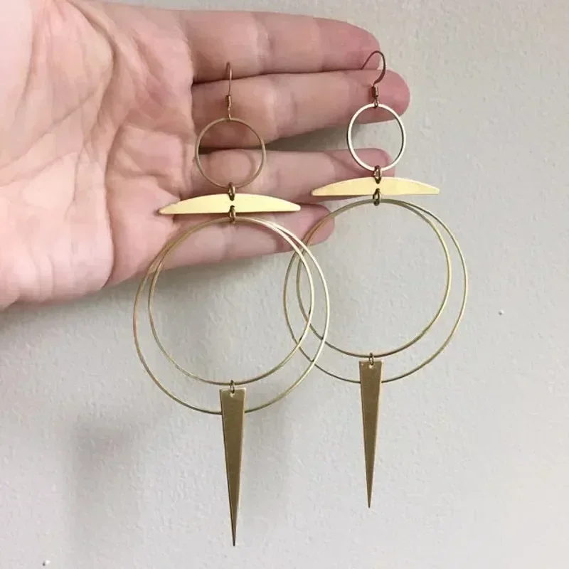 New Golden Color Goddess Hoop Earrings Drop Geometric Crescent Phase Hippie Statement Witchy Jewelry Punk Gorgeous Women Gift view 3