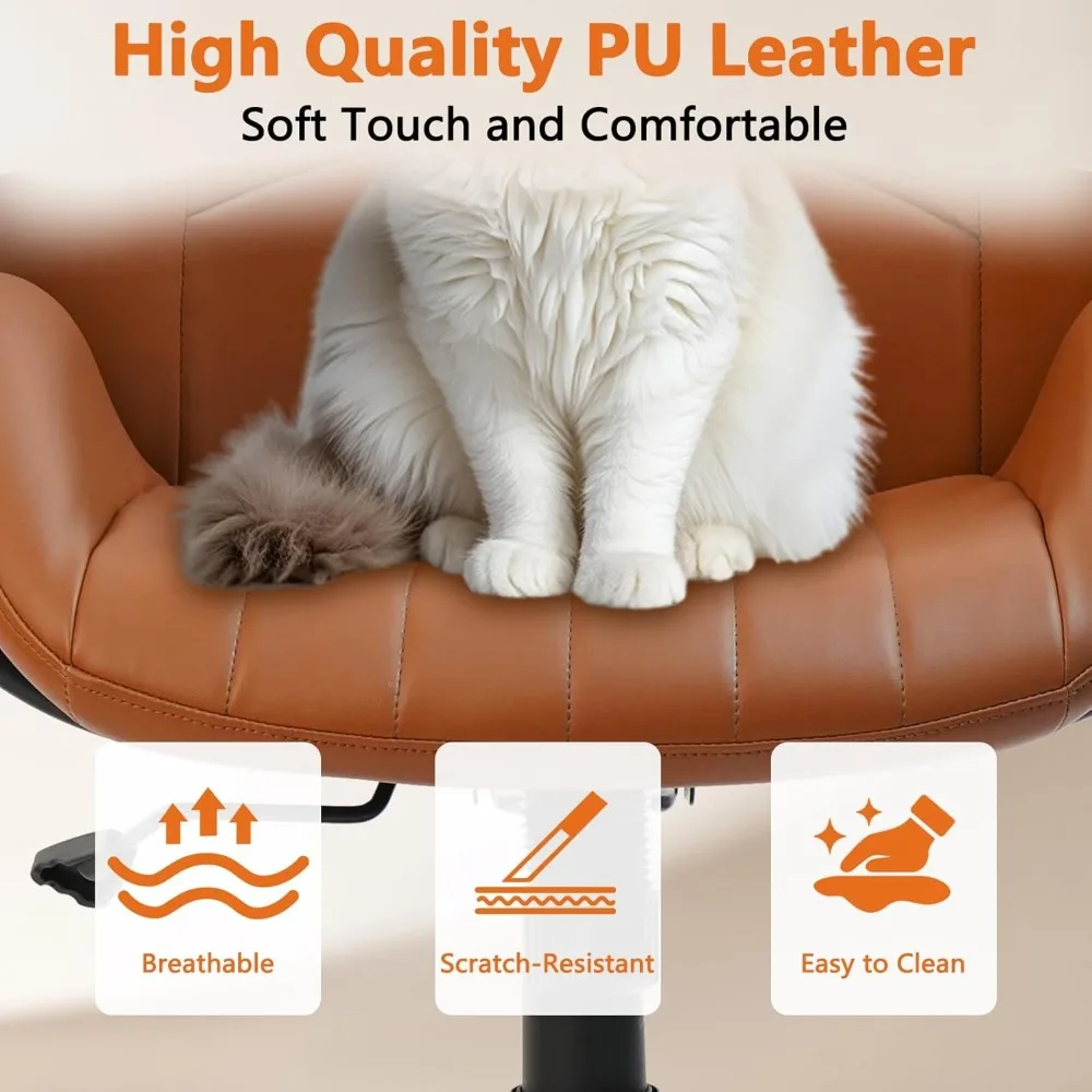 كرسي مكتب منزلي من CLATINA، ارتفاع قابل للتعديل، كرسي حديث من جلد البولي يوريثان في منتصف القرن، دوار متوسط الظهر مريح للتنفيذ #6