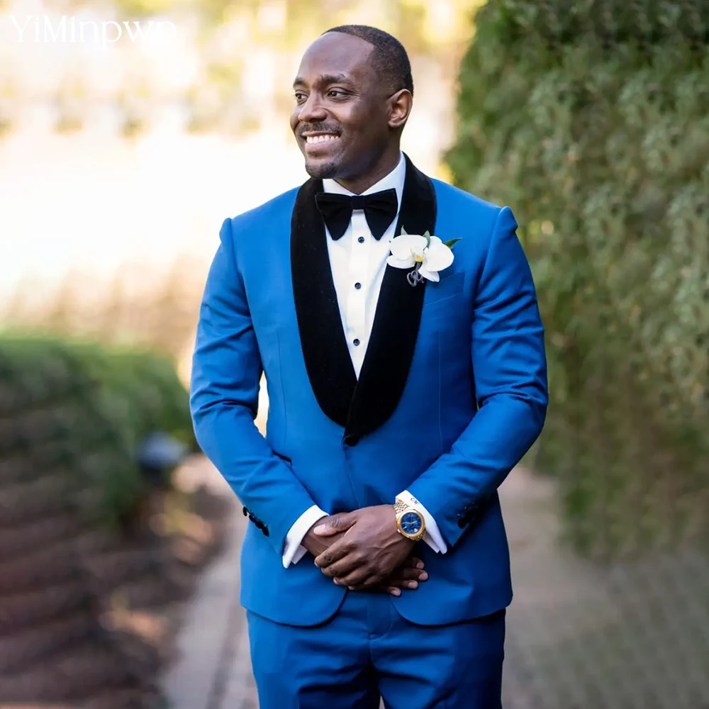 

Blue Men's Suit sets 2 Pieces One Breasted Business Formal Office Ball gown Men's Slim Fit costumes hommes pour mariage