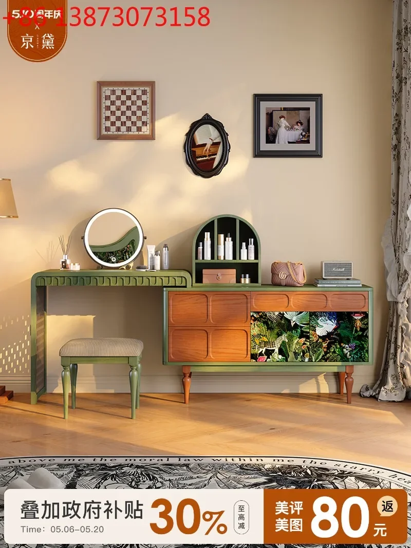 

2026 new French retro bedroom retractable solid wood dresser storage cabinet integrated