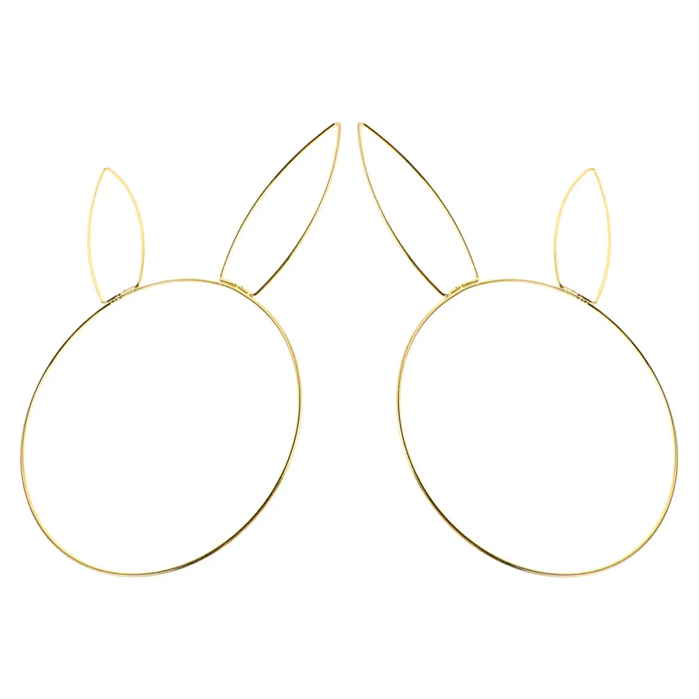 

2pcs Rabbit Head Metal Hoop Easter Decoration Bunny Shaped Wreath Frame DIY Circle Accessories Festive Atmosphere Artificial