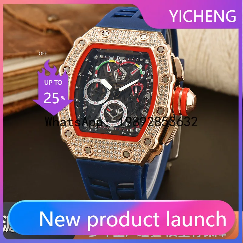 

LYY Quartz Watch with Full Diamond Dial, Luminous Multi-Function Quartz Men's Watch