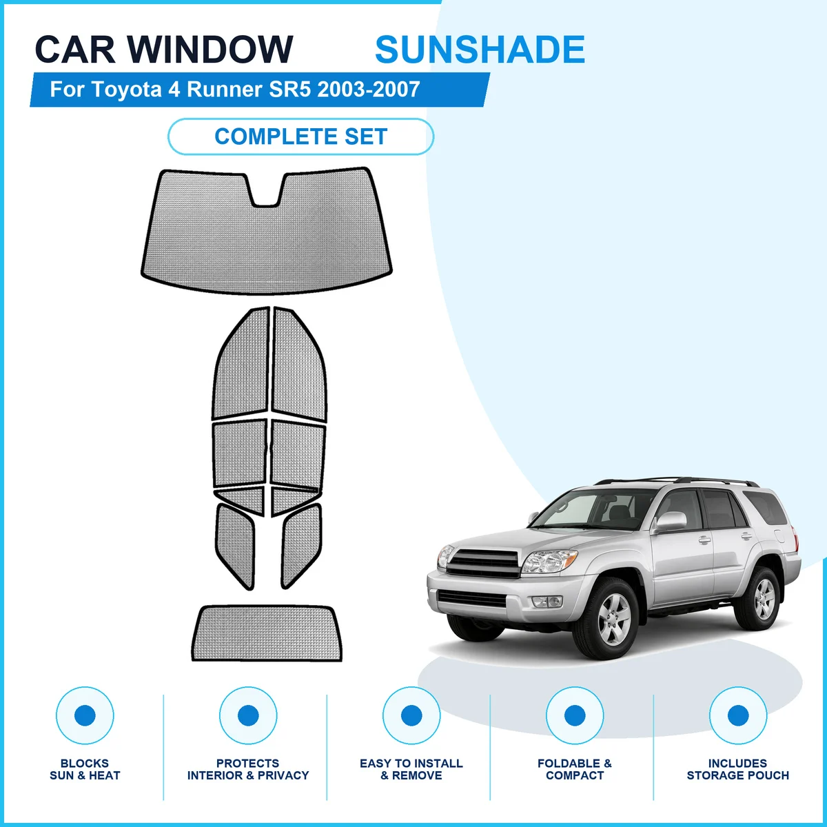 For Toyota 4 Runner SR5 2003-2007 Custom Full Set Window Sunshades Aluminum Foil Suction Cup Anti UV Privacy
