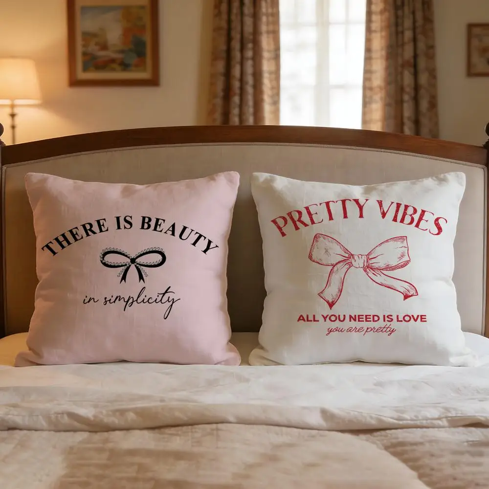 Style Korean Trendy Bow Cushion Cover 4Pcs Decorative Covers Soft Cushion Case for Sofa Couch Decor 40x40 45x45 Pillowcases