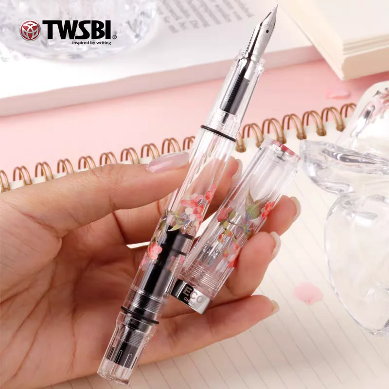 New TWSBI ECO Limited Trumpet Creeper / Sakura Fountain Pen Piston Filling Transparent Pen F/M/ Stub Nib with Cherry Blossom