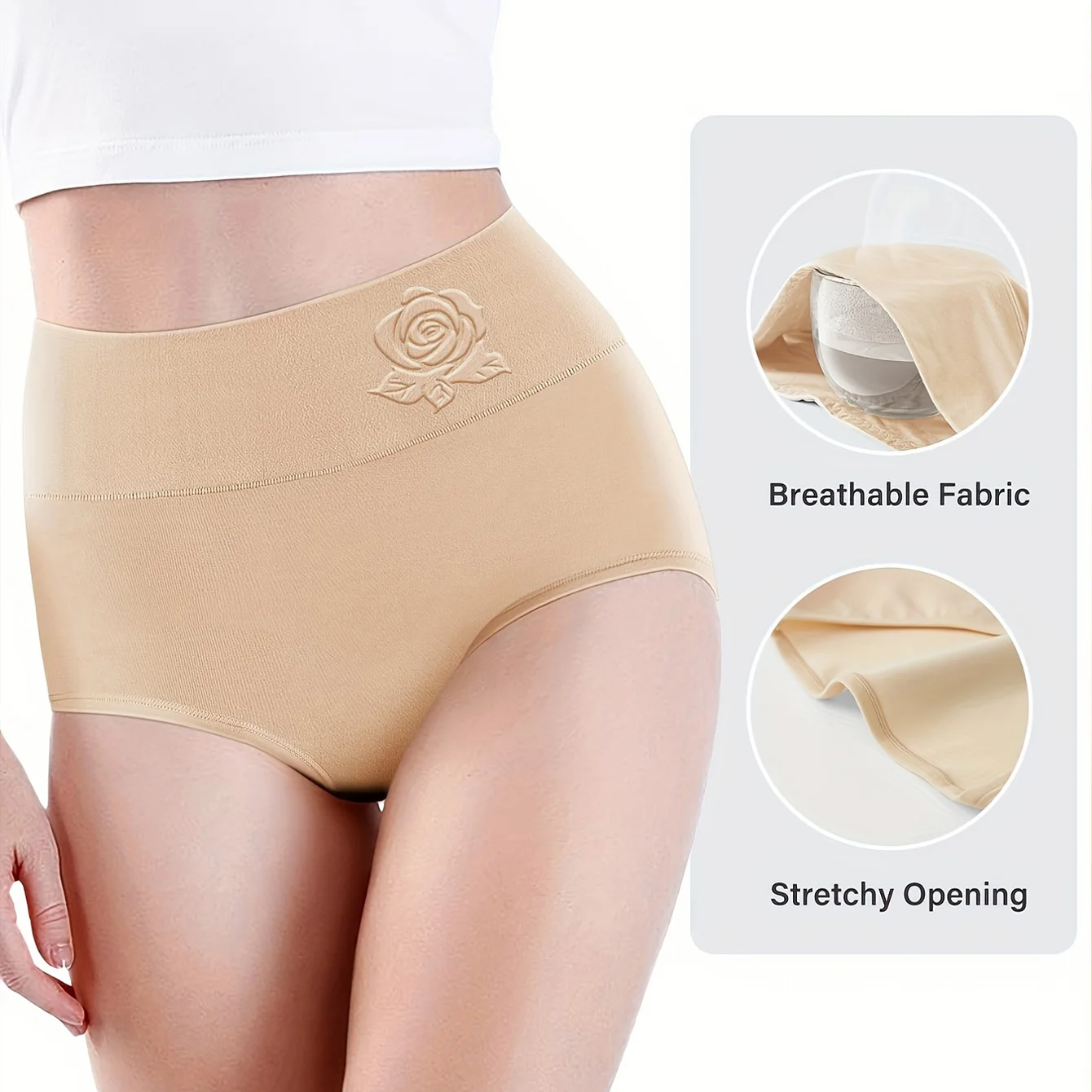 4pcs Women\'s Panties High Waisted Tummy Tightening Comfortable Shape Triangle Panties Pure Color Panties Breathable Cotton