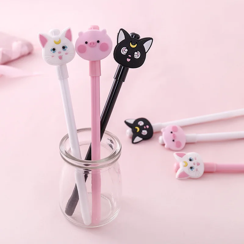 Bolígrafo de Gel de 0,5mm para estudiantes, pluma de plástico con dibujos de animales Kawaii, gato, cerdo rosa, papelería de oficina, 1 piezas