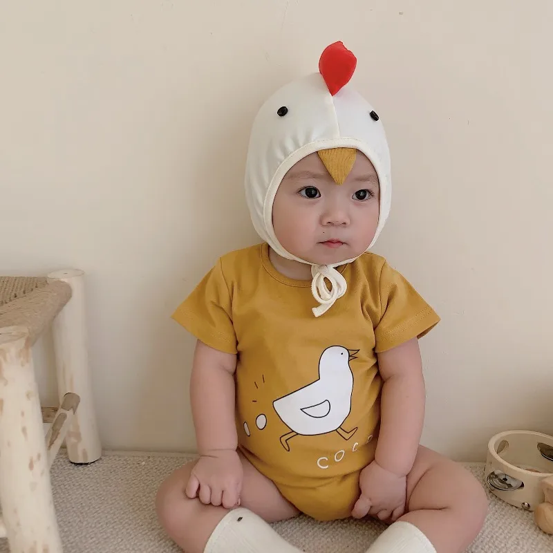 Funny Chick Newborn Baby Clothes Boy Girl Bodysuits Ropa De Bebe Short Sleeves Onesie Cotton Baby Romper Korean Baby Outfit