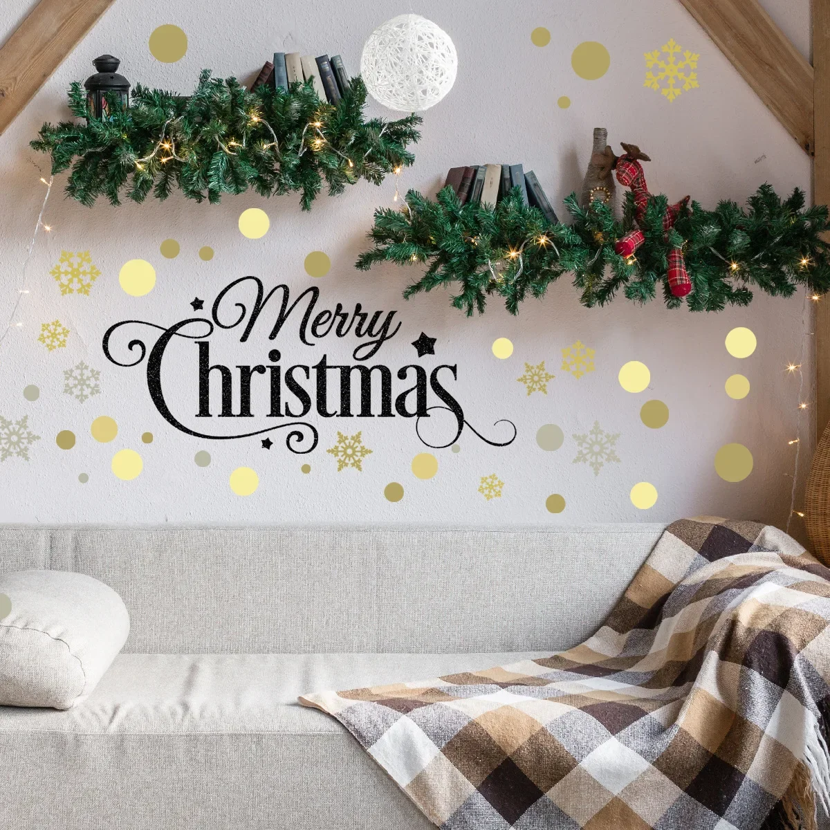 Golden Snowflake Dot Christmas Wall Sticker Living Room Room Decoration Wall Sticker