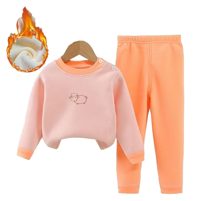 

Kids Boys Baby Winter Add Velvet Thicken Warm Pajamas Suit Children Girls Cartoon Top+Trousers 2Pcs Clothes Sets New Home Wear