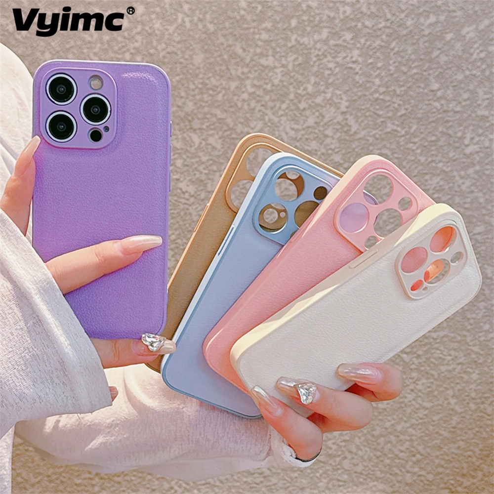 Luxury Matte Solid Candy Color Phone Case For iPhone 16 15 14 13 12 11 Pro Max Plus X XR XsMax 7 8 SE Lychee Texture Full Cover