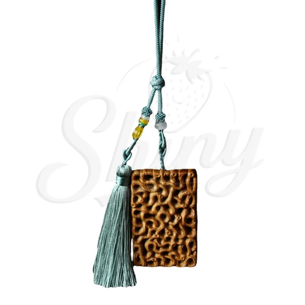 Green Sandalwood Carving Lu Lu Tong 461 Plaque Ornament Pendant Double-sided Peace and Prosperity Plaque Vine Shape Decoration