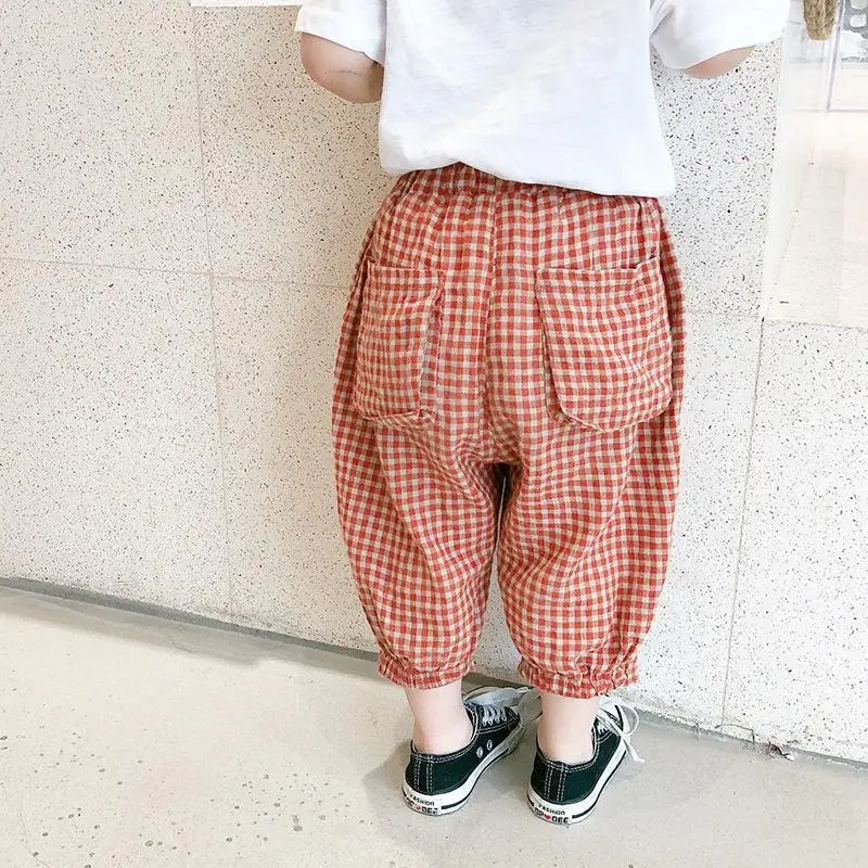 2022 Children's Clothing Summer Children's Trousers Baby Thin Anti-mosquito Pants Girls Plaid Casual Pants Big Pp Pants