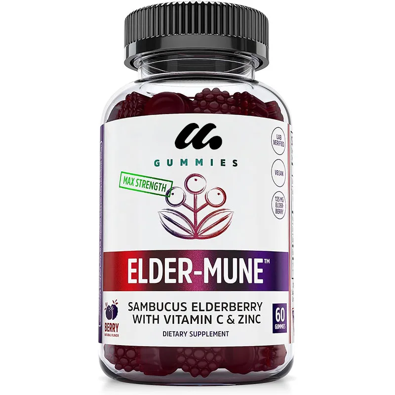 

Elderberry gummies contain zinc and vitamin C,suitable for children and adults (over 4 years old),vegetarian,gluten free,non GMO