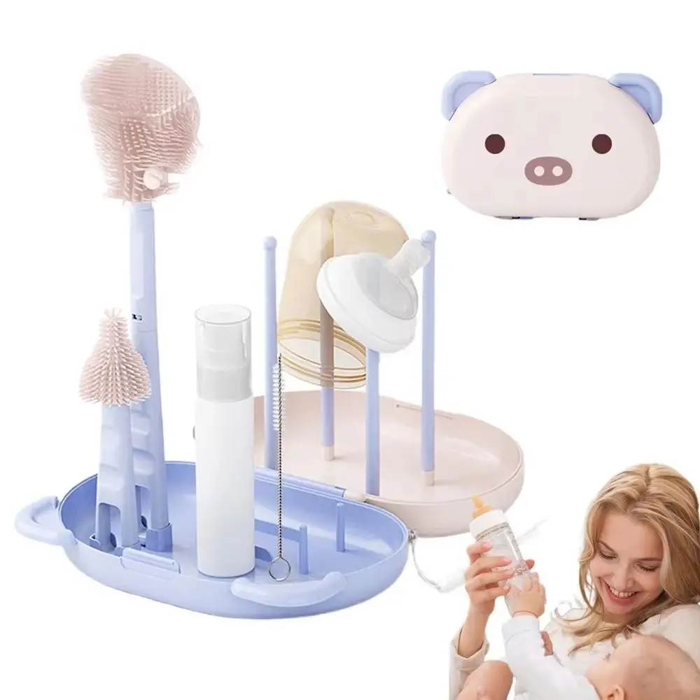 

Portable Bottle Cleaning Brush Set Nylon Sponge Compact Nipple Straw Cleaner Kit Flexible Brushes Travel Size