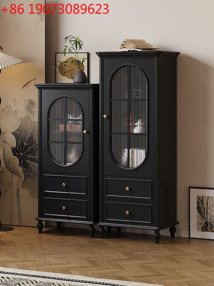 

French retro high and low cabinet solid wood locker living room wall wine cabinet
