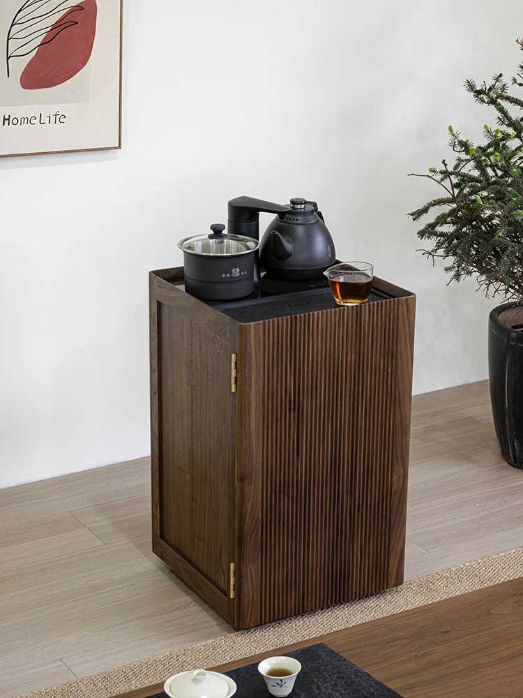 

Black walnut movable solid wood tea cabinet small apartment new Chinese water bar tea table boiling water table tea table side