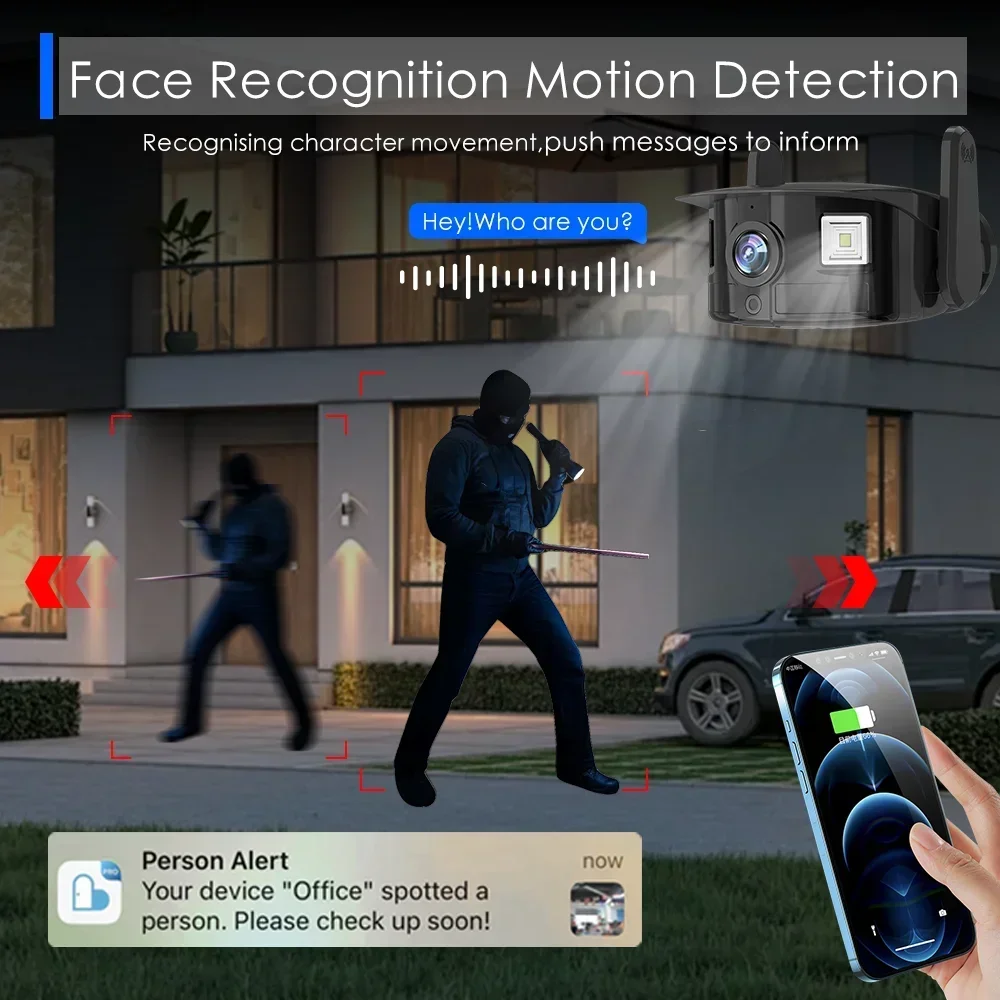 Imagem -03 - Câmera ip Wifi Grande Angular 4k 5mp Saída de Tela Dupla Visão Noturna Externa Controle Ptz Detecção de Movimento Monitoramento de Segurança 180 °