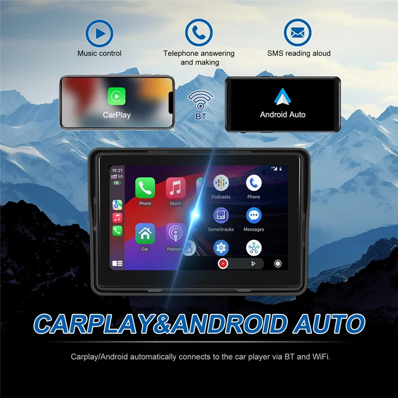 

QB-Motorcycle GPS Navigation Display Wireless Carplay Android Auto Screen Portable Motorcycle Monitor IP67 Waterproof