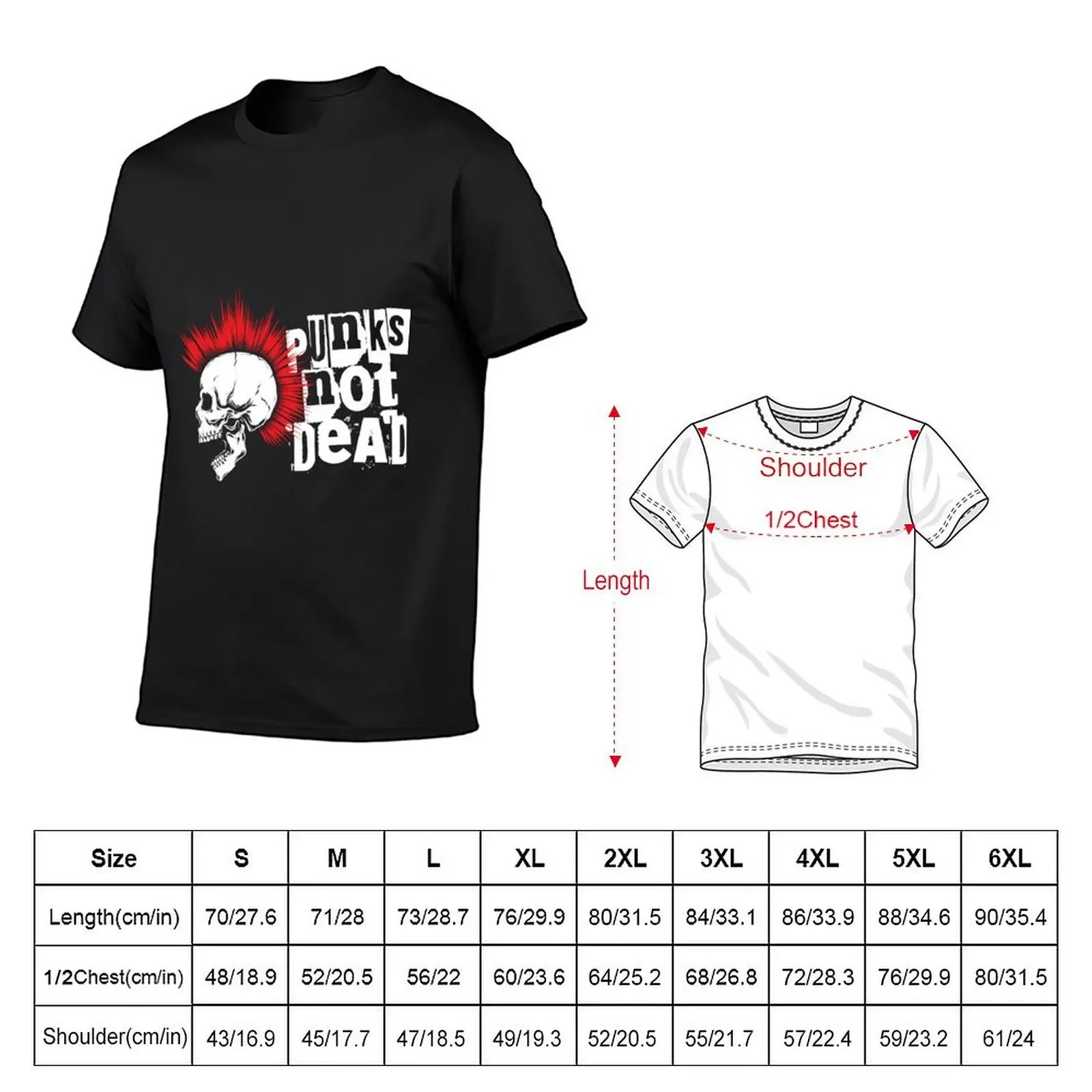 Punks Not Dead Skull with Red Mohawk T-Shirt plus size tops quick drying cute clothes oversized t shirts for men