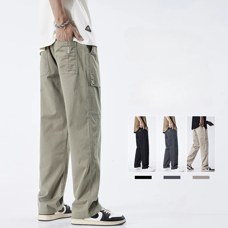 High-Quality Men's Casual Pants Summer Water Wash Wide Leg Pants American Retro Workwear Loose Straight Pants