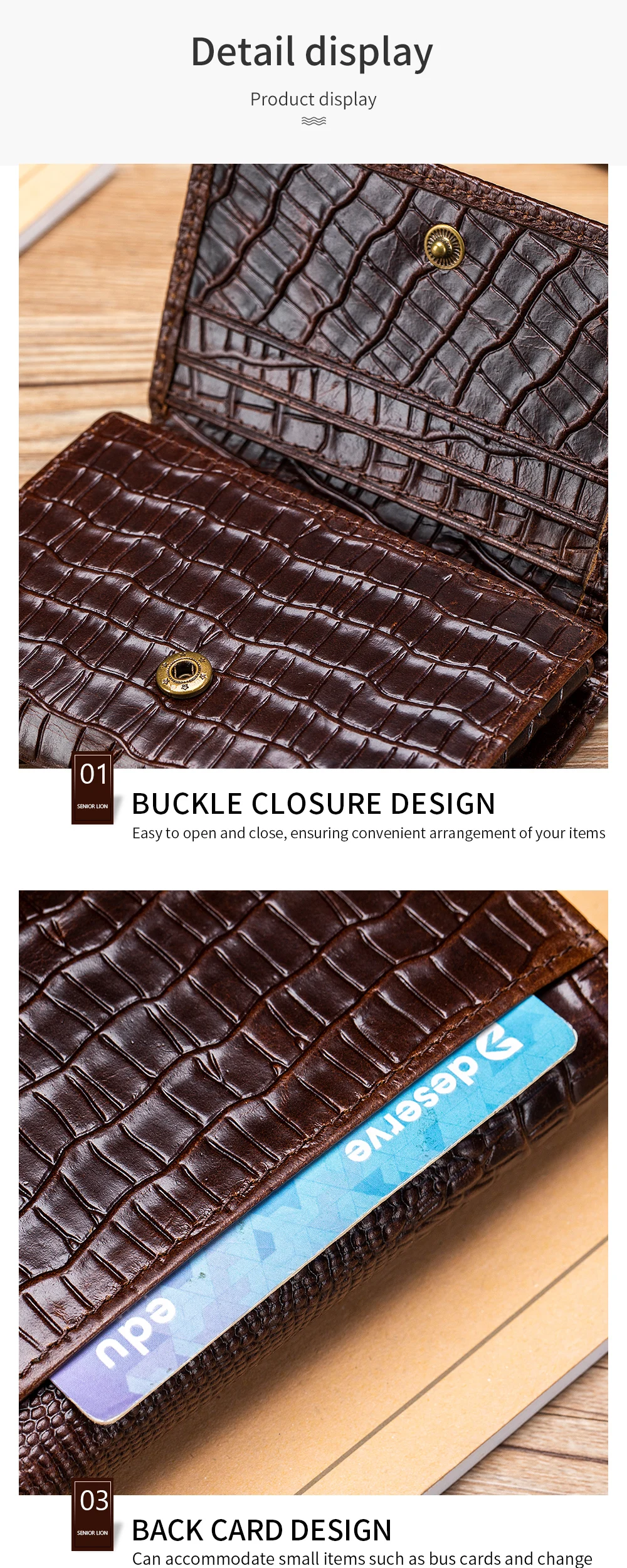 100% Leather Men's Wallet, Leather Short Multi Card Bag, Leather Men's Wallet, Crocodile Patterned Wallet
