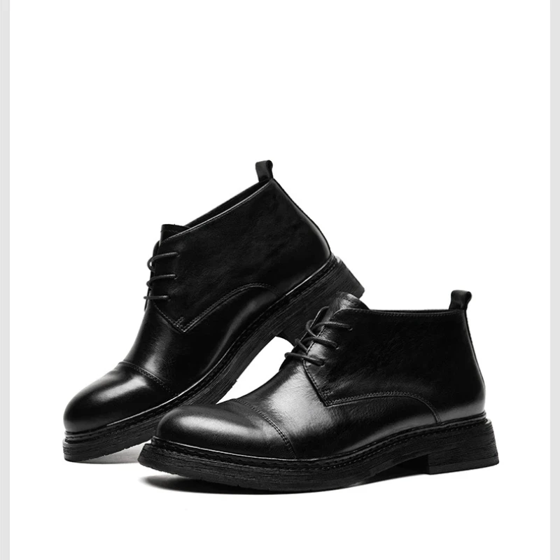 

Elegant Mens Genuine Leather Black Boots 2026 Spring Handmade British Style Fashion Retro Ankle Oxfords Wedding Social Shoes Man