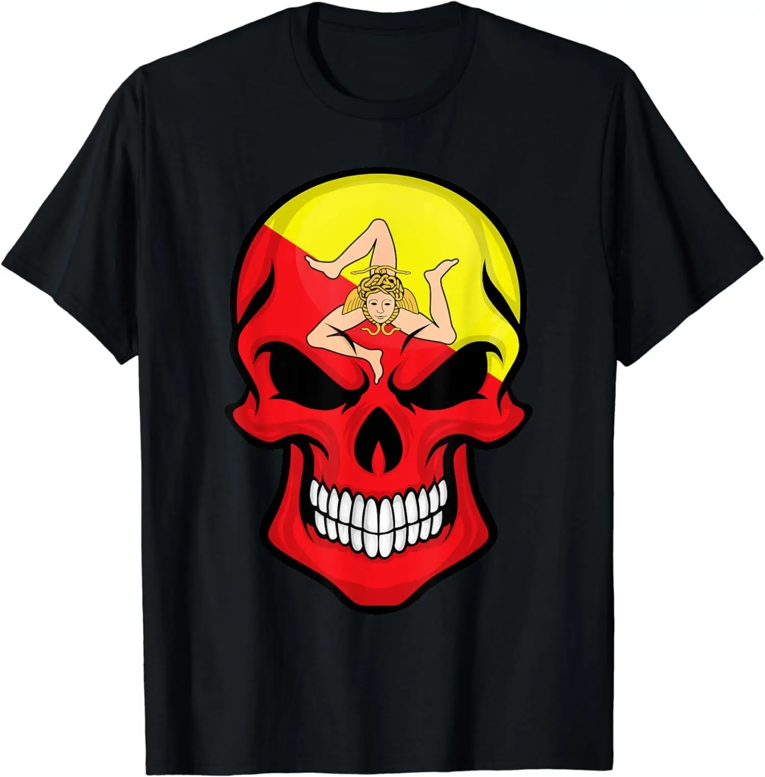 NEW LIMITED Sicily Skull Pride Sicilian Flag Roots Sicily Souvenir Gift T-Shirts