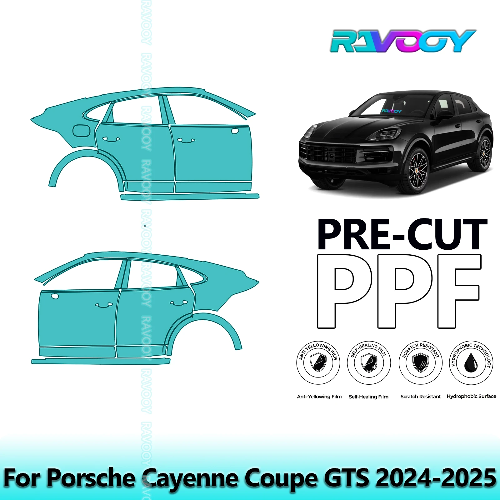 

For Porsche Cayenne Coupe GTS 2024-2025 8.5mil Clear Matte Pre-Cut PPF Door & A/B Pillar Kit TPU Paint Protection Film Set