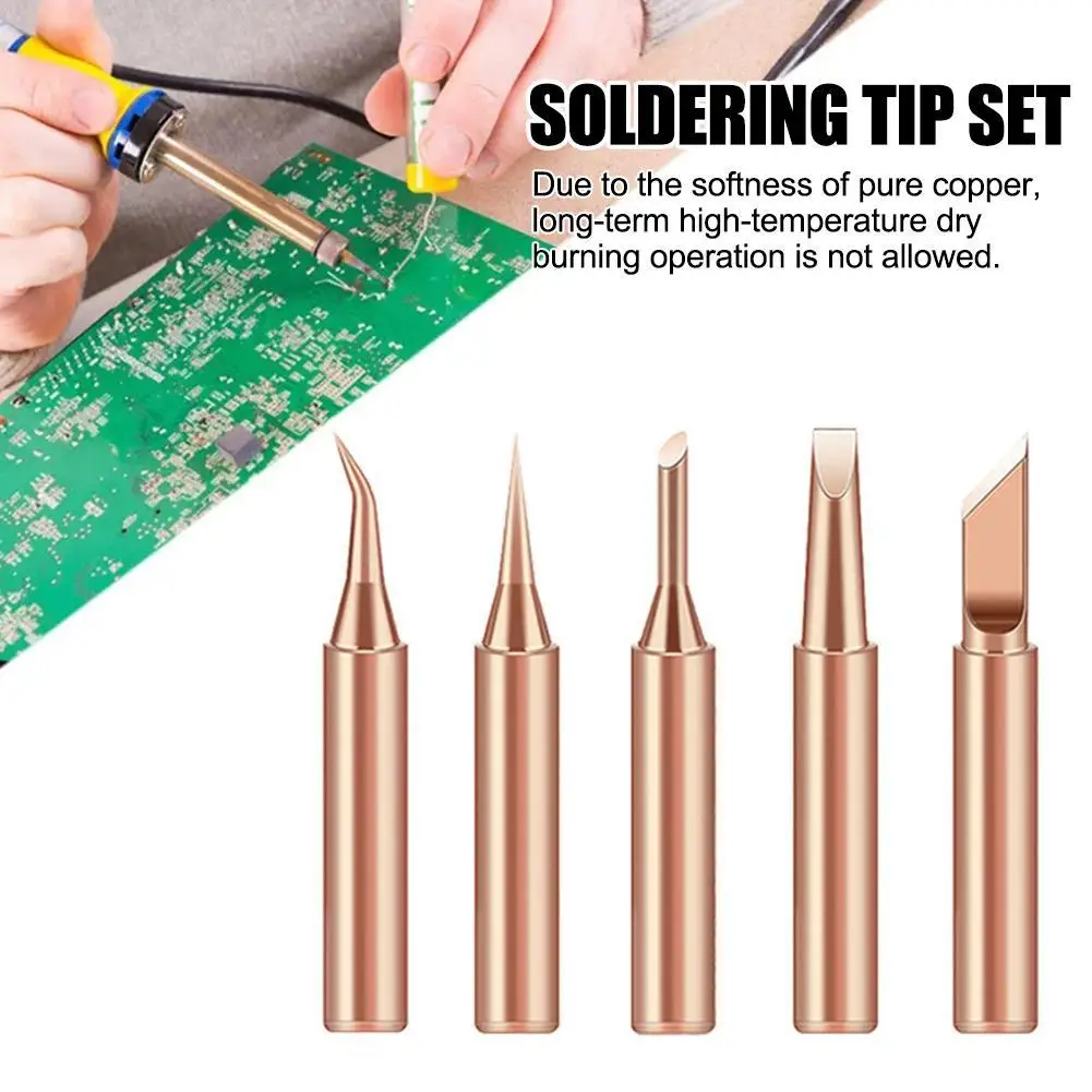 5pcs Soldering Iron Tip Pure Copper 900M Soldering Iron Head Set Inside Hot Bare Copper Electric Soldering Iron Welding Tools