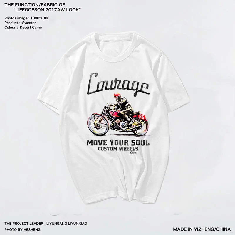 

European and American Motorcycle Racers Locomotives Printed Cotton Trend Short-sleeved T-shirts Off-road Riding